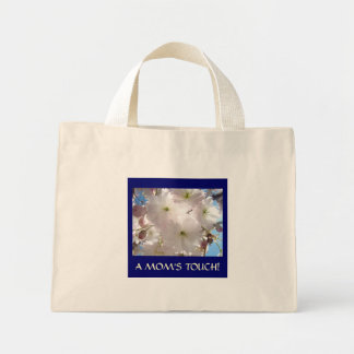 MAMMAS BERÖRING! Rosa vårblommor stor canvasväska Mini Tygkasse