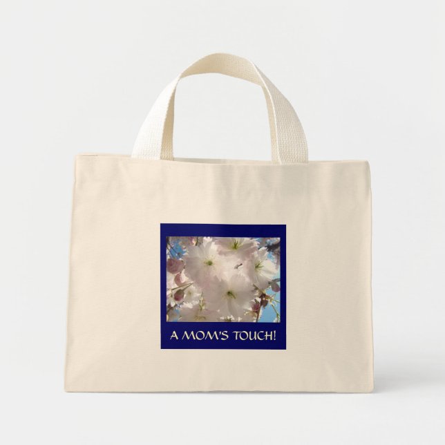 MAMMAS BERÖRING! Rosa vårblommor stor canvasväska Mini Tygkasse (Framsidan)