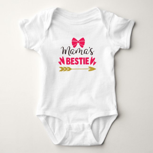 "Mamma's Bestie" Typography Rosa Girly Baby Glam T Shirt (Framsida)