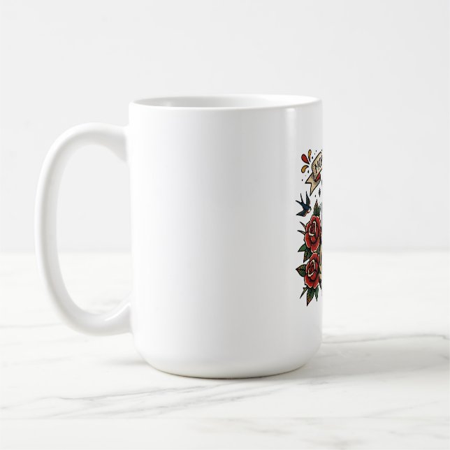 Mammas Favoritkatt Dolk Ros Traditionell Tatuering Kaffemugg (Vänster)