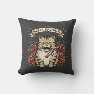 Mammas Favoritkatt Dolk Ros Traditionell Tatuering Kudde