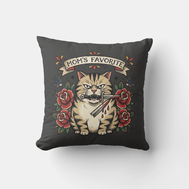 Mammas Favoritkatt Dolk Ros Traditionell Tatuering Kudde (Framsida)