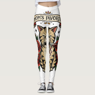 Mammas Favoritkatt Dolk Ros Traditionell Tatuering Leggings