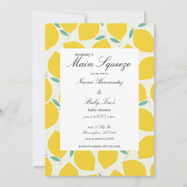 Mammas favoritlemon Citrus Baby Shower Spara Datumet (Framsida)
