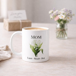 Mammas födelsemånadsblomma med barnens namn kaffemugg