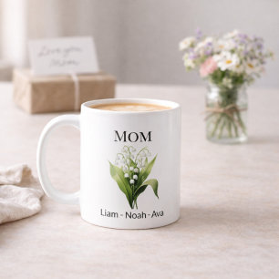 Mammas födelsemånadsblomma med barnens namn kaffemugg