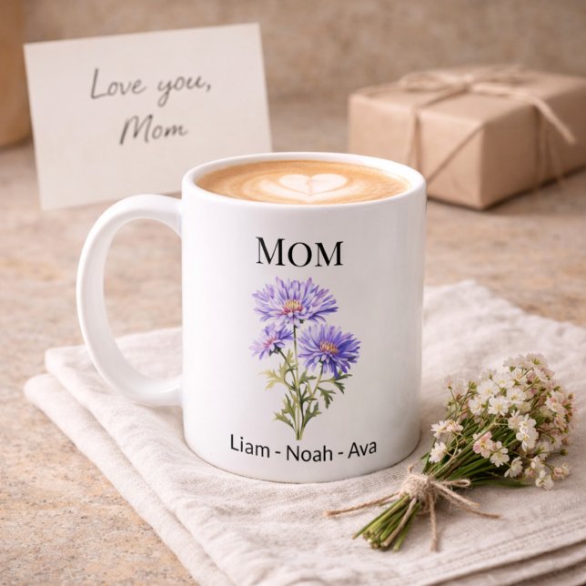 Mammas födelsetidsblomma för september med barnens kaffemugg (Skapare uppladdad)