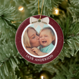 Mammas första jul fotoframställning vit slinga kör julgransprydnad keramik