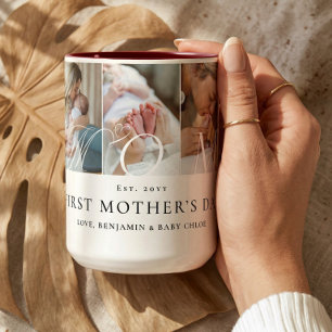 Mammas fotokollage Första mors dag minnessak gåva Två-Tonad Mugg