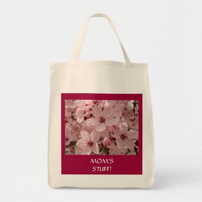 MAMMAS GREJER! Handlesäckar gåvor Rosa Blommor Tygkasse (Framsidan)