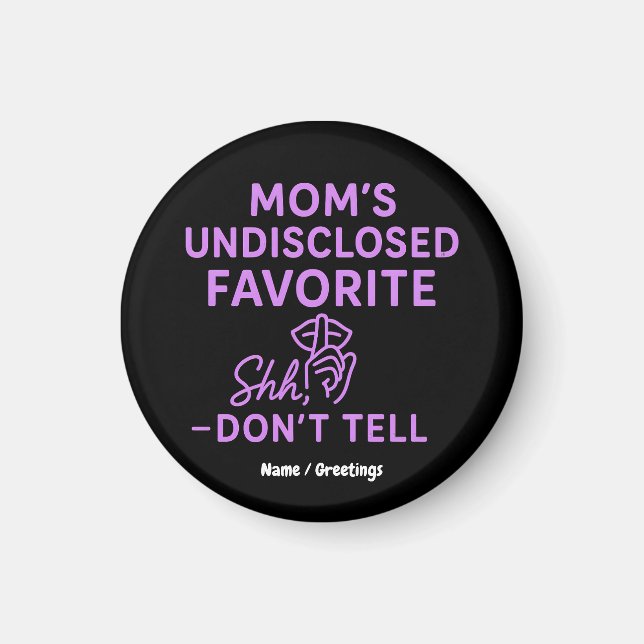 Mammas hemliga favorit, rosa-lila humor magnet (Framsidan)