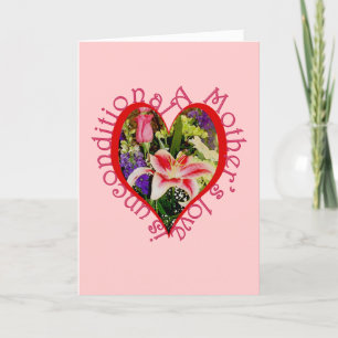 Mammas Kärlek är Ovillkorlig Hjärtan och Blommor Helgkort