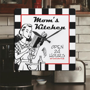 Mammas kök Retro Vintage 1950-tal Svart Fyrkantig Klocka