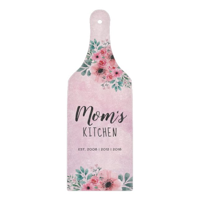 Mammas kök Rosa Blommig Akvarell Glas (Framsidan)