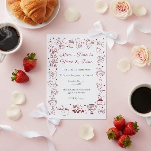 Mammas tid för vin & mat Morsdagsbrunch Inbjudningar (Skapare uppladdad)