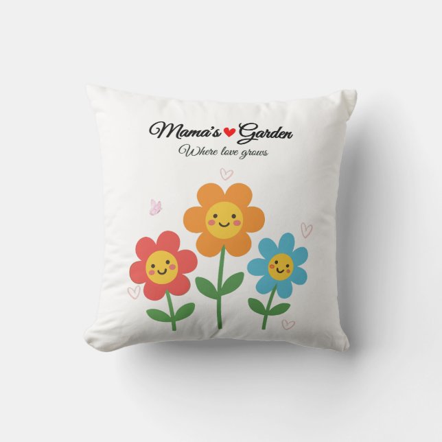 Mammas trädgård där kärlek växer | Blommig typogra Kudde (Framsida)