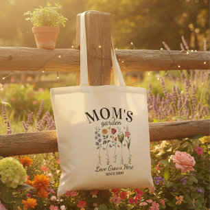 Mammas trädgård vattenfärg blommor kärlek växer hä tygkasse