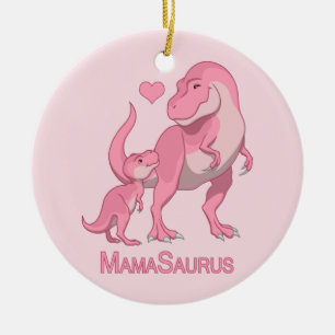 MammaSaurus T-Rex och Flicka Dinosaurs Julgransprydnad Keramik
