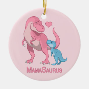 MammaSaurus T-Rex och Pojke Dinosaurs Julgransprydnad Keramik