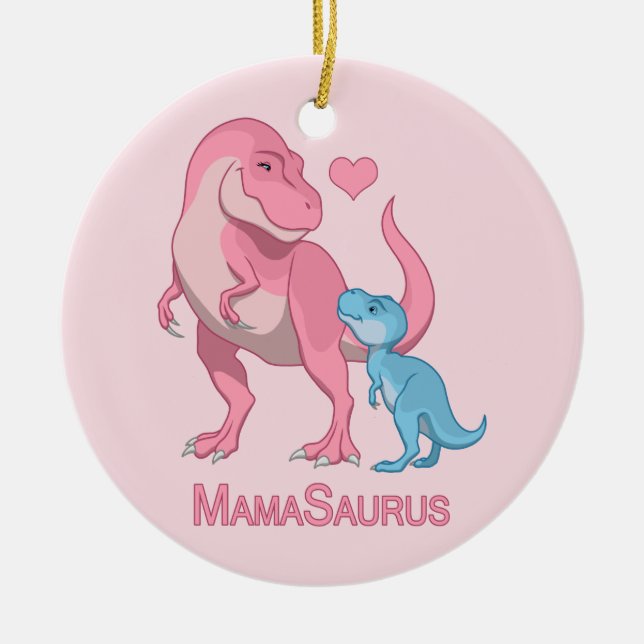 MammaSaurus T-Rex och Pojke Dinosaurs Julgransprydnad Keramik (Framsidan)