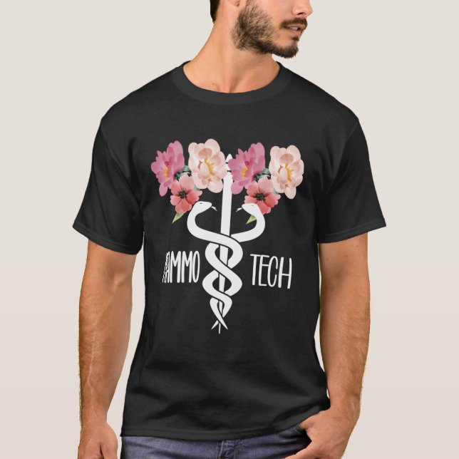 Mammo Tech Caduceus Mammography Technolog T Shirt (Framsida)