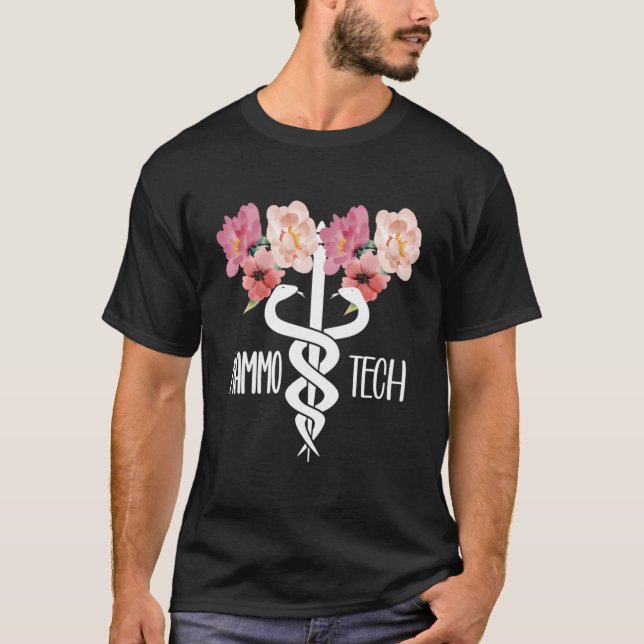 Mammo Tech Caduceus Mammography Technolog T Shirt (Framsida)