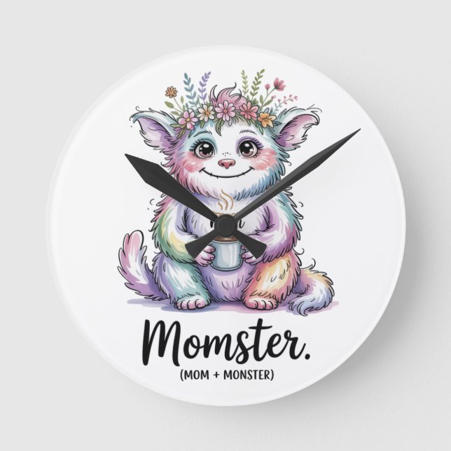 Mammonster. (Mamma + Monster) Rund Klocka (Framsida)