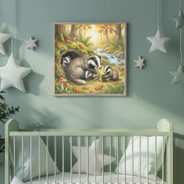 Mammor Grävling och hennes ungar Dagsnursery Poster