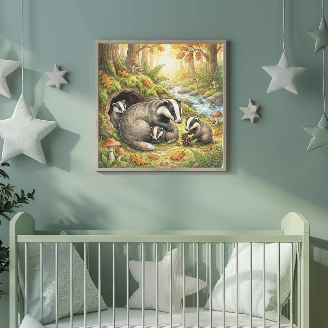 Mammor Grävling och hennes ungar Dagsnursery Poster (Skapare uppladdad)