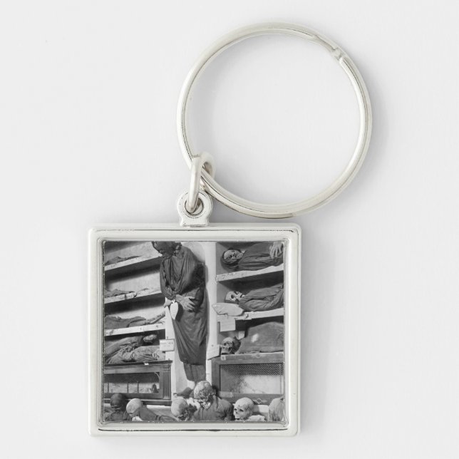 Mammor i de Palermo catacombsna, italien Fyrkantig Silverfärgad Nyckelring (Framsidan)