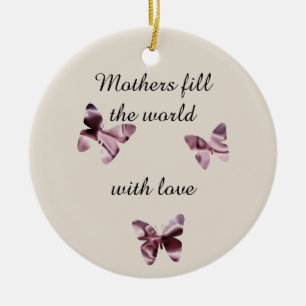 Mammor Kärlek Rosa Lila Satin Butterflies Helgdag Julgransprydnad Keramik