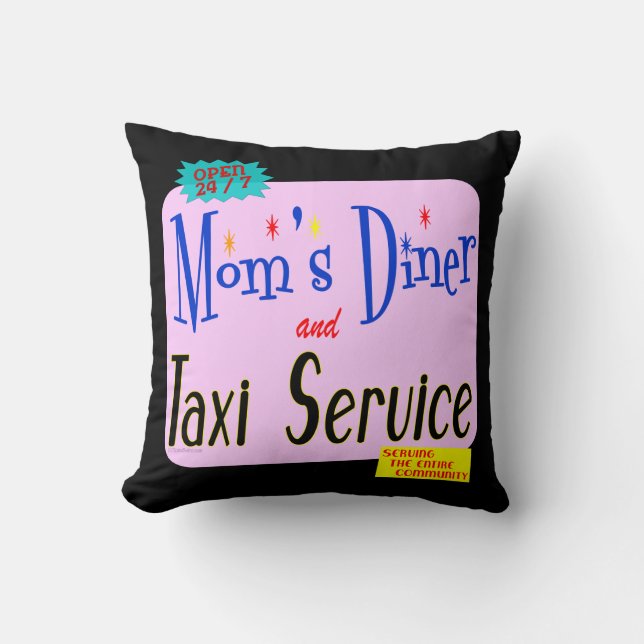Mammor Middag och Taxi-återinträdesknappen Kudde (Framsida)