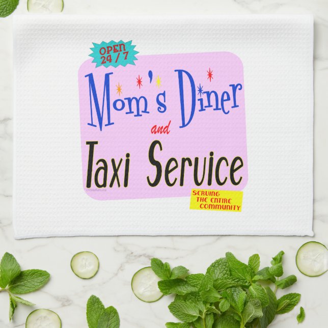 Mammor Middag och Taxi Service Retro Kitchen Towel Kökshandduk (Vikta)