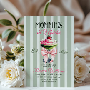 Mammor och Matcha Jordgubb rosa rosett Bebisdopp Inbjudningar