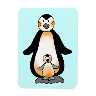 Mammor/pappa- och bebispingvin, baby shower magnet