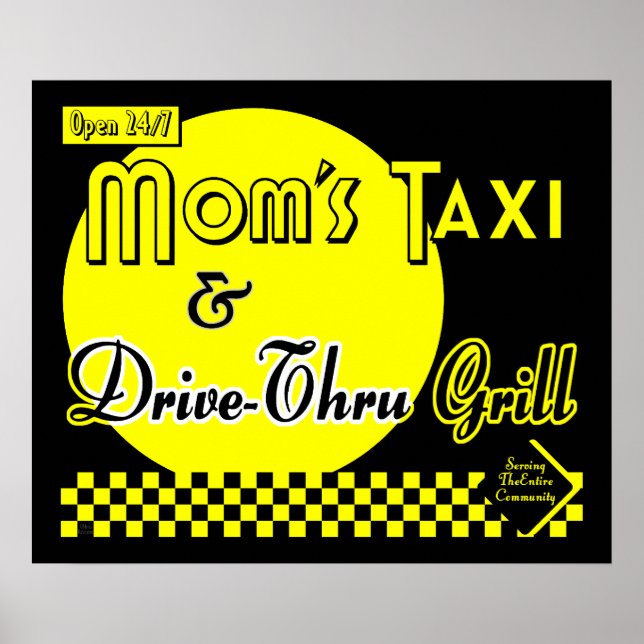 Mammor Taxi & Drive Thru Grill Retro Kökkonst Poster (Framsidan)