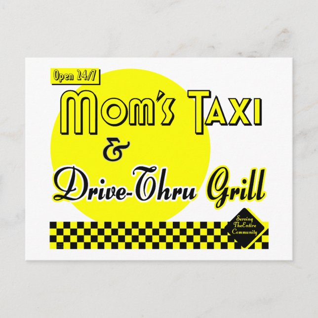 Mammor Taxi och "Drive-Thru Grill Blank-vykort" Vykort (Framsida)