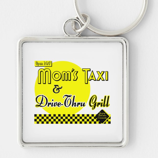 Mammor Taxi och Drive-Thru Grill Fyrkantig Silverfärgad Nyckelring (Framsidan)