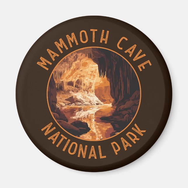 Mammoth Cave National Park Retro Distress Circle Magnet (Framsidan)