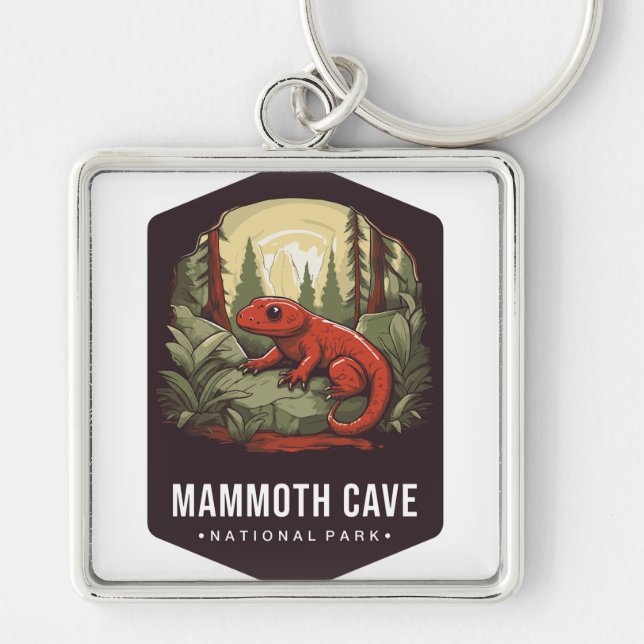 MAMMOTH GROTTER NATIONALPARK FYRKANTIG SILVERFÄRGAD NYCKELRING (Framsidan)