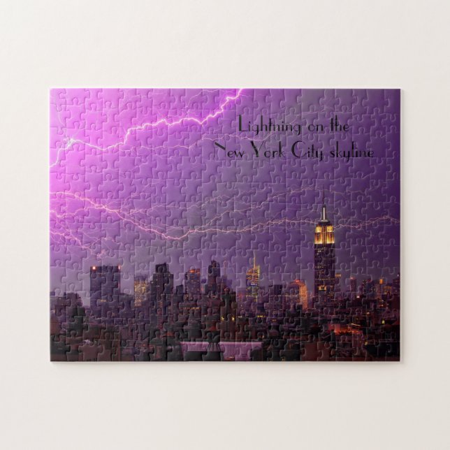 Mammoth Lightning Strejka Over Midtown NYC Skyline Pussel (Horisontell)