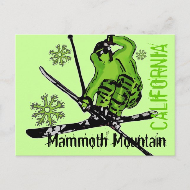 Mammoth Mountain California grönt skier vycard Vykort (Framsida)