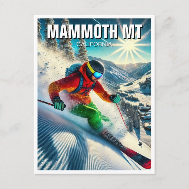 Mammoth Mountain California Skiing Skier Vykort (Framsida)