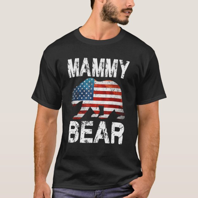 Mammy Bear Patriotic Flagga Matching Family 4:e av T Shirt (Framsida)