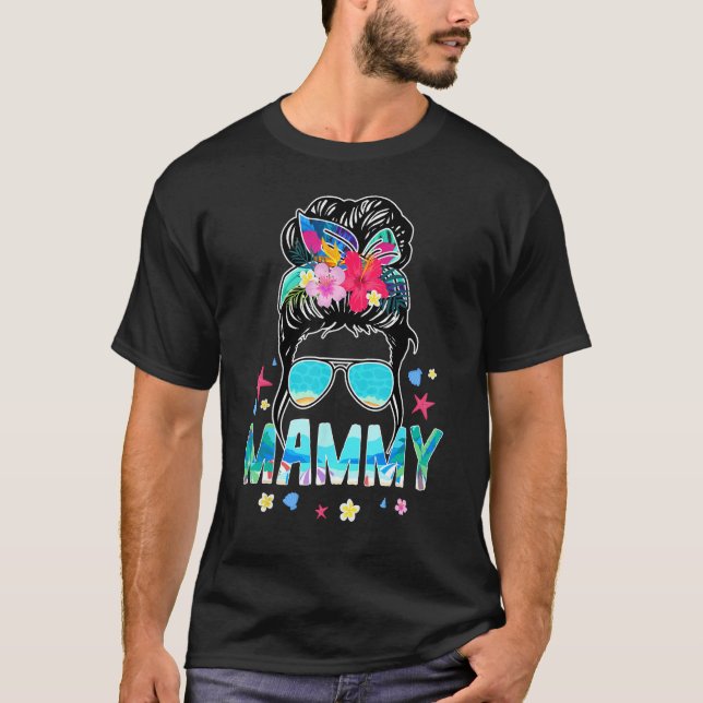 Mammy Hello Summer Beach  Messy Bun Summertime T Shirt (Framsida)