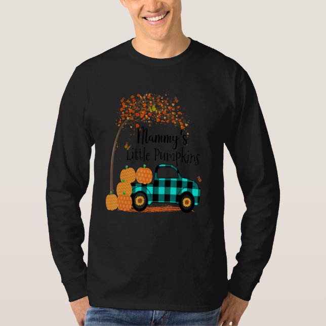 Mammy S Little Pumpkins Lastbil Grönt Plade Autumn T Shirt (Framsida)