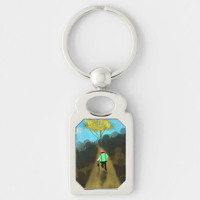 Man and His bike Rektangulärt Silverfärgad Nyckelring (Framsidan)