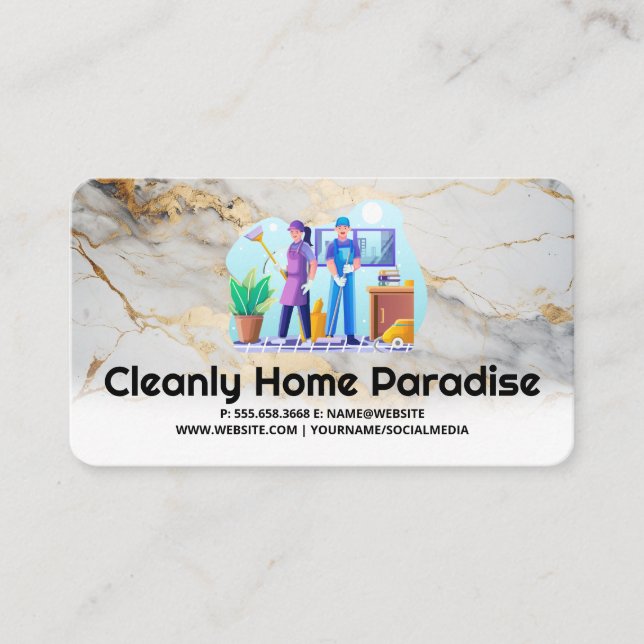 Man and Woman Cleaning Office Visitkort (Framsida)
