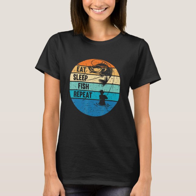 Män Äter Sova Fisk Upprepa T Shirt (Framsida)