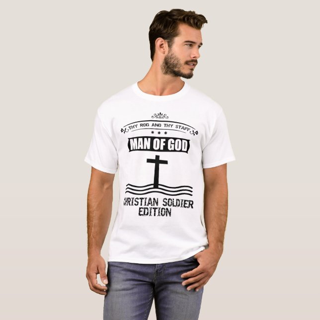 Man av den kristna soldaten för gudkor - ljusa t shirt (Hel framsida)